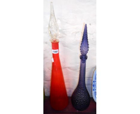 Two vintage decorative Empoli glass Genie bottles