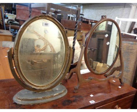 A vintage giltwood swing dressing table mirror with oval plate - sold with an early 20th Century mahogany similar - various c