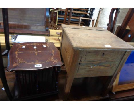 An Edwardian inlaid mahogany tabletop revolving bookcase - sold with an old pine box commode
