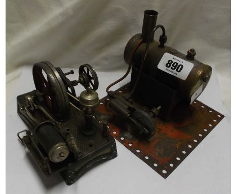 An old tin plate toy steam powered wheel toy - sold with a scratch built steam engine