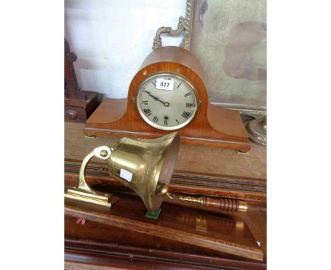 A vintage walnut cased Napoleon hat mantel clock with German eight day chiming movement - sold with a reproduction brass ship