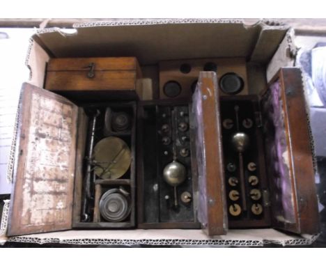 A wooden case apothecary scale set - sold with other cased sets of weights