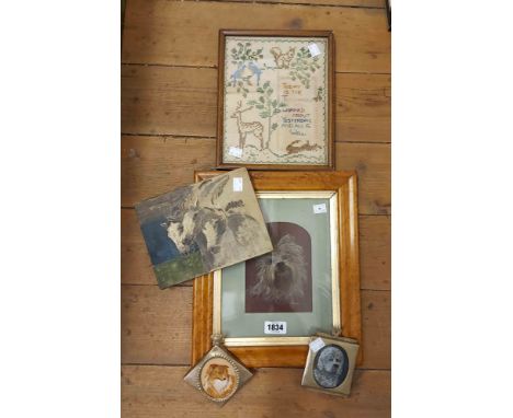 †A. Clair: a maple framed portrait study of a dog - sold with a pair of framed small format similar by the same hand, an oil 