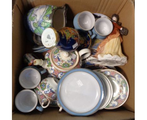 A box containing a quantity of ceramics including Royal Worcester bone china figurine, Mintons part tea set, etc. - various c