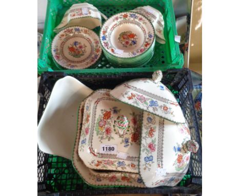 Six small crates containing a quantity of Copeland Spode dinner ware, decorated in the Chinese Rose pattern including tureens