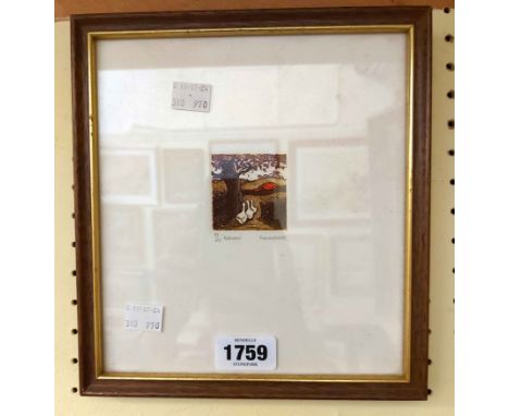 Richard Wade: a framed miniature signed limited edition coloured etching entitled 'Autumn' - 42/200