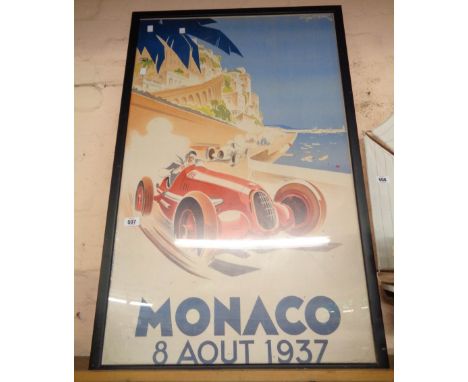A large vintage style framed Monaco race poster print for 1937