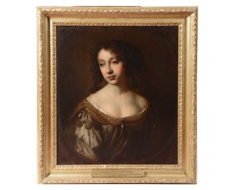 CIRCLE OF SIR PETER LELY (1618-1680) Portrait of Elizabeth Cockayne with shoulder length curly black hair and wearing a brown