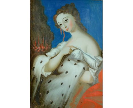 19TH CENTURY CHINESE SCHOOL Portrait of a European lady with ermine skin, reverse painting on glass, 37 x 28cm; and companion