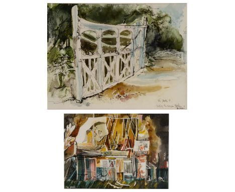 TOM GAMBLE (20TH CENTURY) 'Ruined Barn, Loire, France', signed, watercolour, 18.5 x 24cm; and one further - 'Gateway, The Man