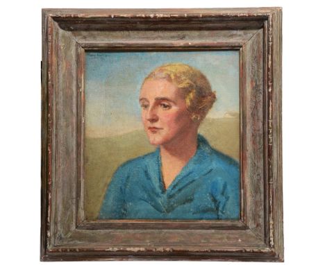 MARY EASTMAN (ACT. c.1932-1970) Portrait of a lady with short blonde hair and wearing a blue dress, signed and dated 1934, oi