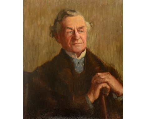 ENGLISH SCHOOL (EARLY 20TH CENTURY) Portrait of a gentleman with brown coat and blue spotted cravat, signed with initials' LH