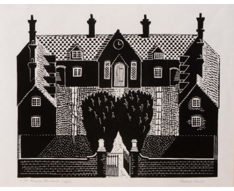 MICHAEL MOULDER 'Ashcombe Almshouses, Lynford', linocut, pencil signed, numbered 2/30 and titled in the margin, 22 x 28.5 cm;
