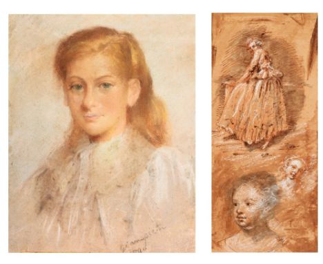 CONTINENTAL SCHOOL (18TH CENTURY) Figure and head studies, indistinctly signed, ink, wash and chalk, 45.5 x 20.5cm; a pastel 