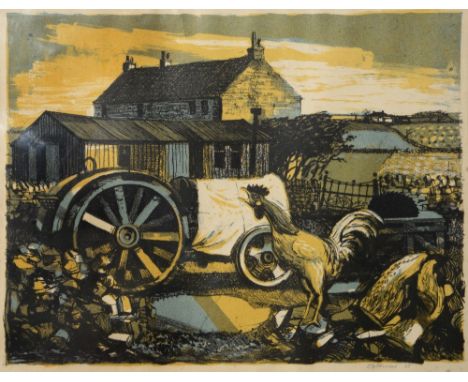 OLIVER GEORGE PEMSEL (1910-1989) Farmyard with cockerel, lithograph, pencil signed in the margin and dated '35, 27 x 35 cm; a
