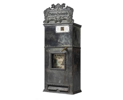 *Postcard Vending Machine. A Victorian Art Nouveau picture postcard vending machine,  cast metal with stylised organic pedime