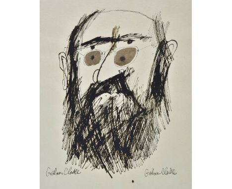 *@Clarke (Graham, 1941-). Self portrait of the artist,  pen and ink on paper, signed twice, 28 x 21cm (11 x 8.25ins), framed 