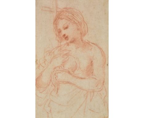 *Circle of Simone Cantarini il Pesarese (1612-1648). Mother and Child, circa 1620-30,  red chalk on laid paper, 15.2 x 9.4 cm