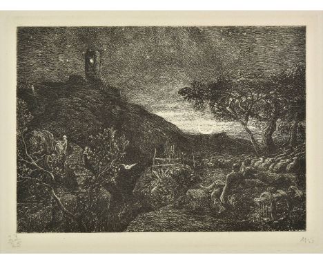 *Palmer (Samuel, 1805-1881). The Lonely Tower, 1879,  etching on Whatman pale cream wove paper, with watermark, from the edit
