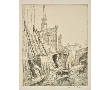 *Bone (Sir David Muirhead, 1876-1953). Construction of an Underground, London, 1915etching on laid paper, signed in pencil, p