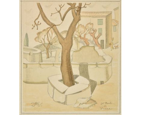 *Hatt (Doris Brabham, 1890-1969). Saint Paul de Vence, circa 1930,  watercolour and pencil on paper, 23 x 23 cm (9 x 9 ins), 