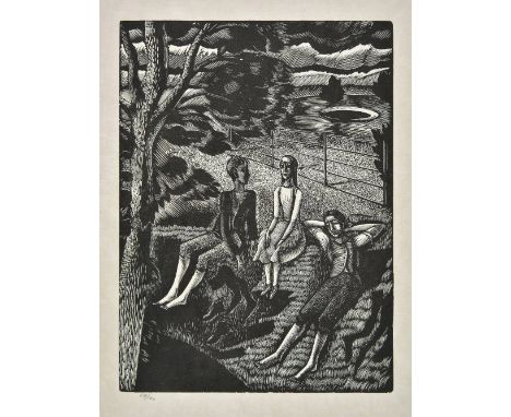 *Ravilious (Eric, 1903-1942). Children in a Park,  wood-engraving on hand-made Japanese vellum paper, from the edition of 100