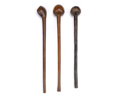 *Africa. A Zulu hardwood knobkerrie, probably late 19th century,  the bulbous spherical head with long shaft, 63cm long overa