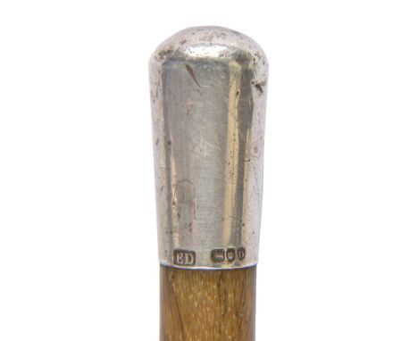 *Swagger Stick. A Victorian rhino horn swagger stick,  with silver top by Edward Dimier, London 1879, engraved with initials 