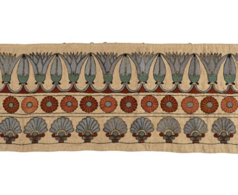 *Embroidered hanging. An Art Deco pelmet by Lucie Zelie Durnford, circa 1920,  embroidered with Egyptian-style frieze design 