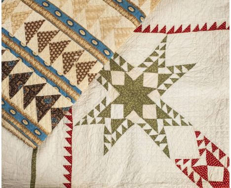 *Quilt. An American star pattern quilt, late 19th/early 20th century,  white cotton patchwork quilt, with a star pattern in r