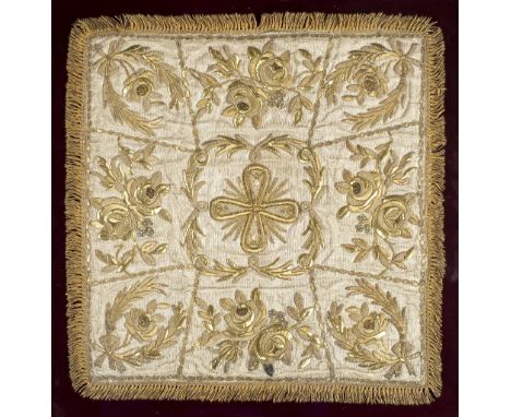 *Embroidery. An ecclesiastical goldwork embroidery, late 18th/early 19th century,  raised goldwork, incorporating seed beads 