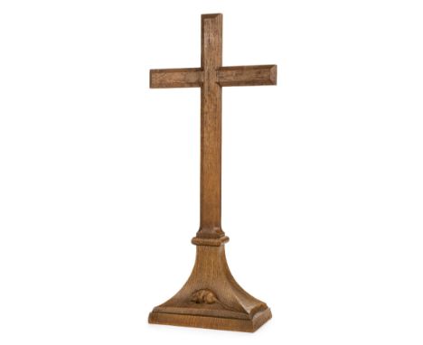 *Thompson (Robert "Mouseman", 1876-1955). Oak Altar Cross, circa 1920s,  the flared base carved with a mouse, 52.5cm high, ol