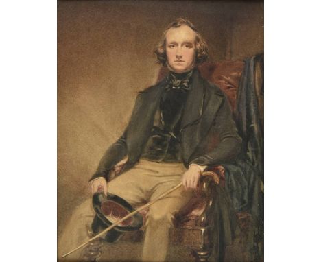 *Maclise (Daniel, 1806-1870). Self portrait,  watercolour, unsigned, period bird's-eye maple wood veneer frame, glazed  The a