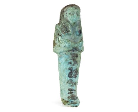 *Ancient Egypt. 19th Dynasty,  light turquoise faience mummiform worker Shabti of Ta-hen-Djehouty (mother of Nesikhonsu and w