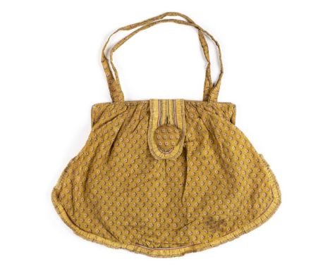 *Bag. A Proven‡al printed cotton bag, fabric circa 1870s (but probably later construction),  hand-sewn gathered pouch bag, fa