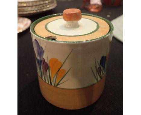 Clarice Cliff circular Crocus pattern lidded pot D: 8 cm