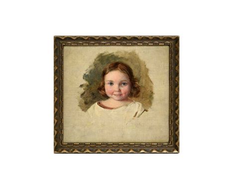 George Washington Brownlow(1835-1876)Portrait Sketch of a Little Girl Smiling, most likely a daughter of the artist,oil on bo