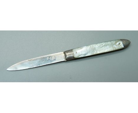 An early 19th Century silver and mother of pearl fruit knife 