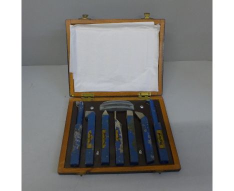 A set of Myford lathe tools, cased 