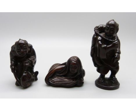 Three carved netsuke 