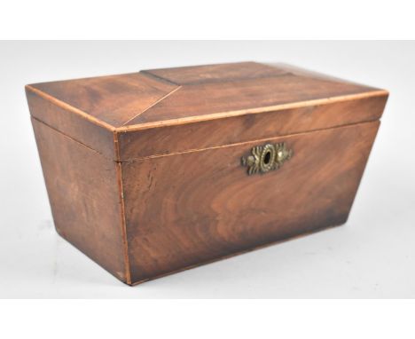 A Mid 19th Century Mahogany Two Division Tea Caddy of Sarcophagus Form, Hinged Lid to Fitted Interior, Missing Bun Feet and G