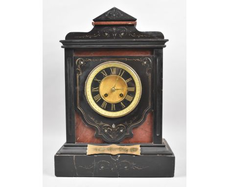 A Large French Black Slate and Pink Marble Mantel Clock of Architectural Form with Presentation Plaque Dated August 1883, 41c