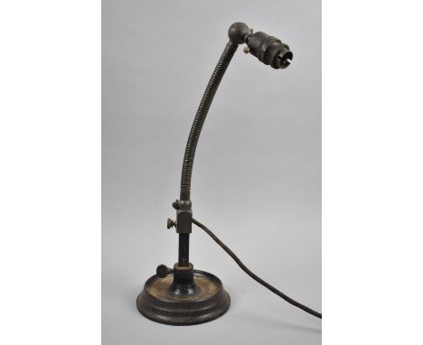 A Vintage Cast Iron Based Adjustable Reading Lamp, No Shade, 43cm High 