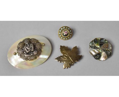 A Collection of Four Vintage Brooches to Include Micromosaic, Sterling Silver, Abalone and Mother of Pearl 