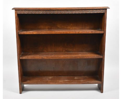 A Mid 20th Century Oak Three Shelf Open Bookcase with Blind Carved Top Rail, 90cm wide 