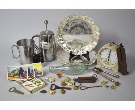 A Collection of Sundries to Include Hip Flask, Stop Clock, Tankard, Trays, Jug etc 