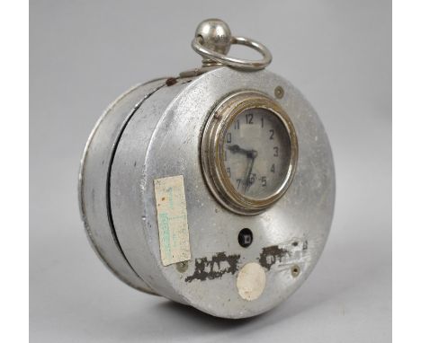 A Vintage Circular Aluminium Cased Pigeon Clock, 12cm Diameter 