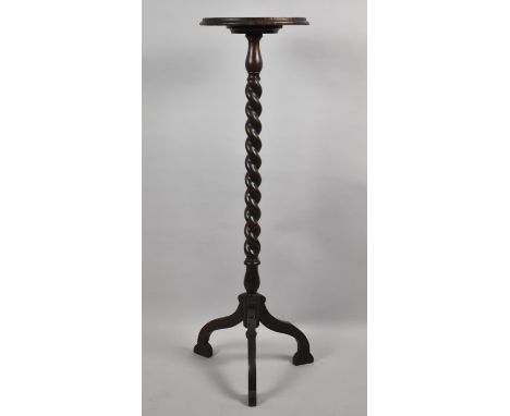 A Mid 20th Century Oak Tripod Torchere with Circular Top and Barley Twist Support, 104cm High 