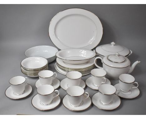 A Royal Worcester Monaco Pattern Dinner and Tea Set to comprise Plates, Tureen, Saucers, Cups, Tea Pot, Platter Etc 