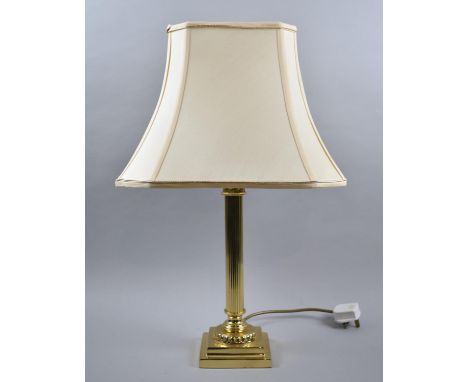 A Modern Brass Ribbed Column Table Lamp and Shade with Short Lead, 55cms High Overall 